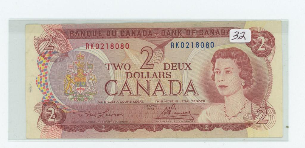 SERIES OF 1974 - CANADIAN #2.00 BILL - XF+