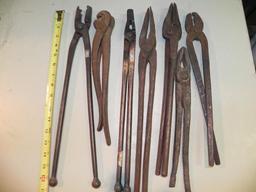 7 blacksmith tongs lot