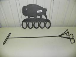 17" cast iron buffalo coat rack and branding iron.