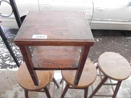 oak bar stools and small oak side table