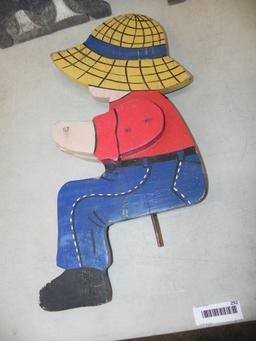 3 wooden hand painted lawn ornaments
