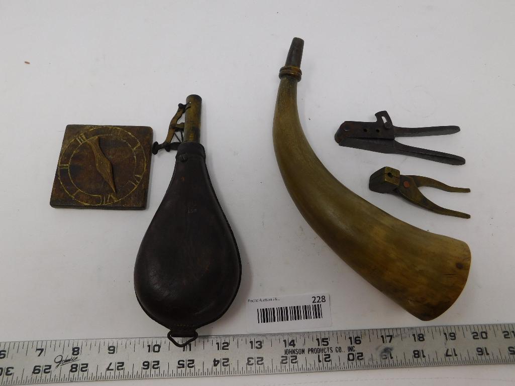 Antique powder horn flask and molds