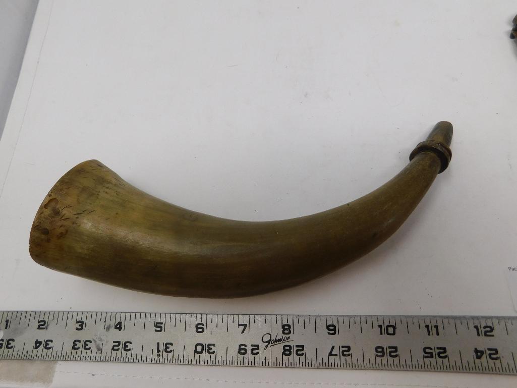 Antique powder horn flask and molds