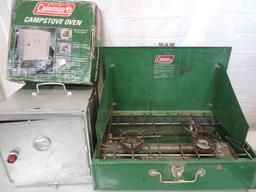 Coleman complete camp ove with box and Coleman 2 burner 413G camp stove.