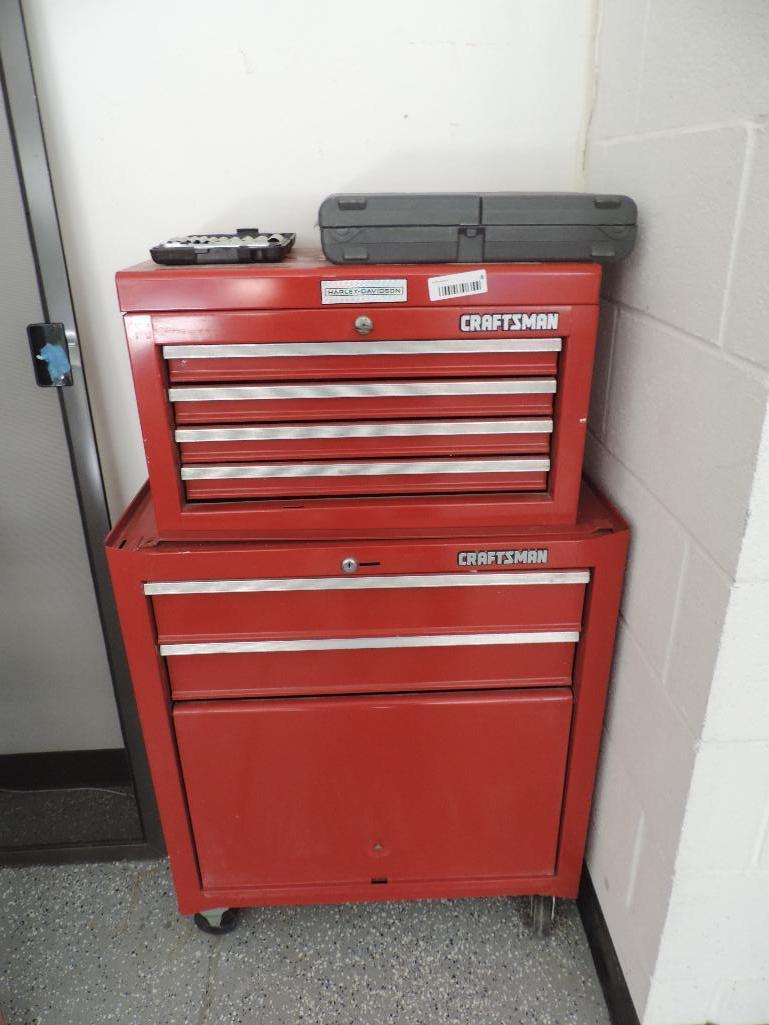 Loaded craftsman tool box with key and craftsman sockets.