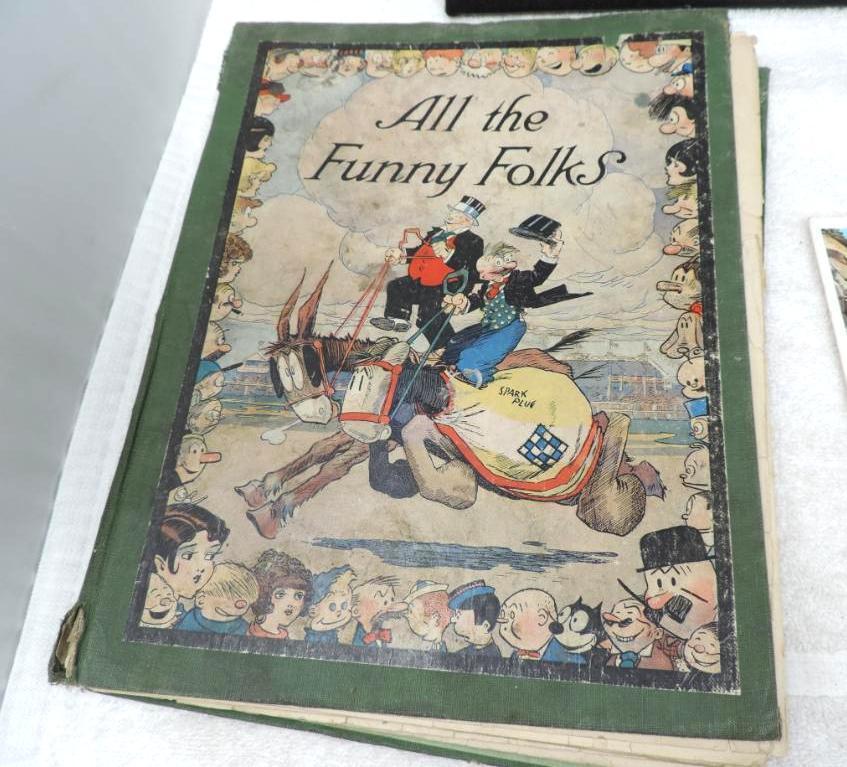 1926 all the funny folks book, Easton press leather september 11th & One nation books, old post card