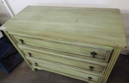 45x21x37" vintage 3 drawer dresser with brass hardware.