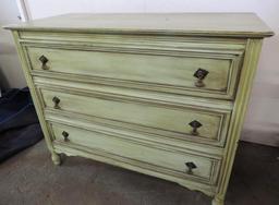 45x21x37" vintage 3 drawer dresser with brass hardware.