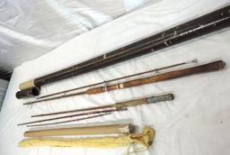 Unmarked 8' bamboo flyrod and unmarked 7' 2 piece rod with case.