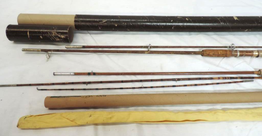 Unmarked 8' bamboo flyrod and unmarked 7' 2 piece rod with case.