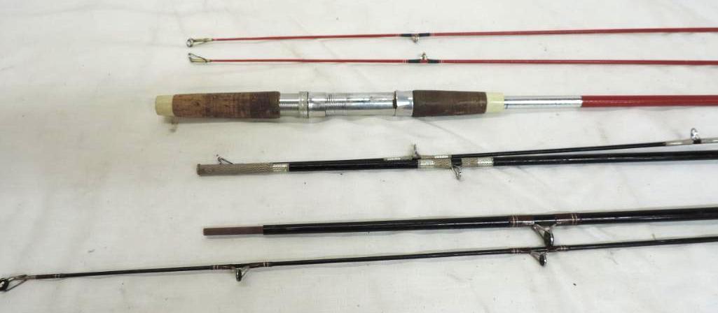 Berkley CP10 6.5' rod, Zebco 6', and USA marked 6.5' red and blue rod with 2 tips.