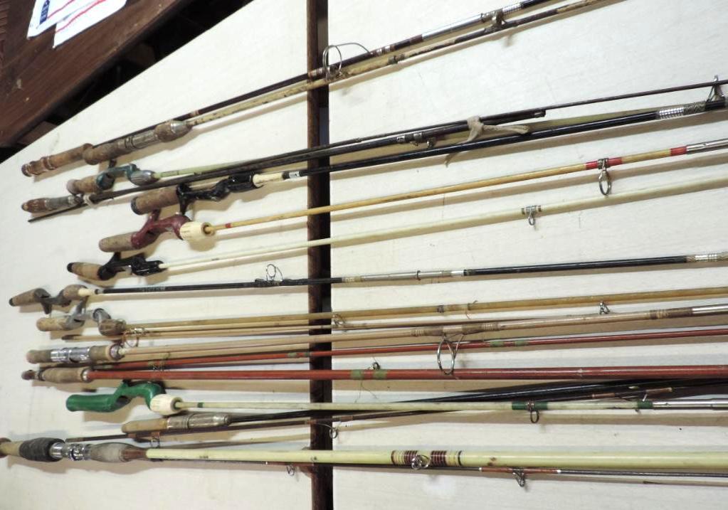15 vintage fishing rods for parts or repair.