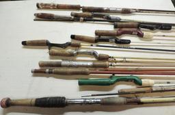 15 vintage fishing rods for parts or repair.