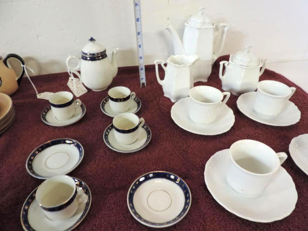 15 piece Noritake childs tea set, Blue / white childs tea set and unmarked white tea set.