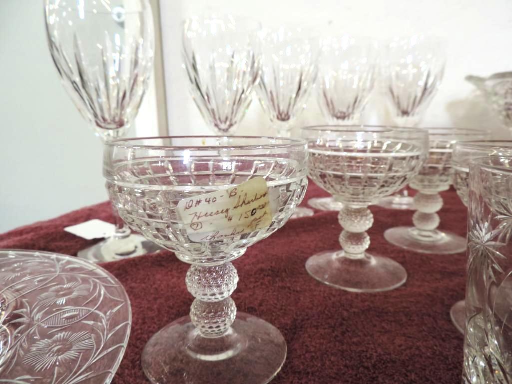 5-8" Waterford wine glasses, 5-6" Waterford glasses(1 is chipped), Heisey and more lot.