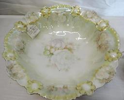 10" Royal Bayreuth luster bowl and French 3 footed covered bowl.