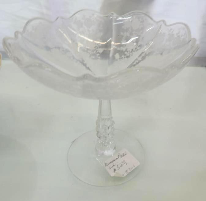 Gorgeouse 5" blown glass vase, 9" Royal Albert cake plate and 5" rosepoint footed dish.