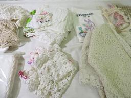 Large lot of lace tableclothes and embroidery.