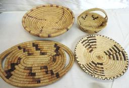 4 Papago native woven baskets in excellent condition.