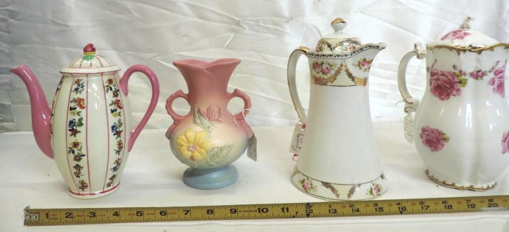 Hull Pottery vase, Empireware, Noritake and German pitchers lot.