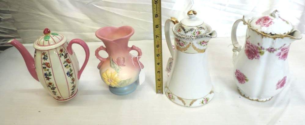 Hull Pottery vase, Empireware, Noritake and German pitchers lot.