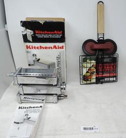 Kitchenaide pasta roller and cutter set for kitchenaide mixers and new slider basket and press.