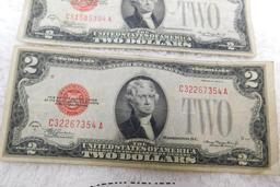 Red ink 1928 US Currency $2 two dollar bills