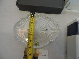 Eight inch Waterford crystal accent dish and Illusions crystal clock.
