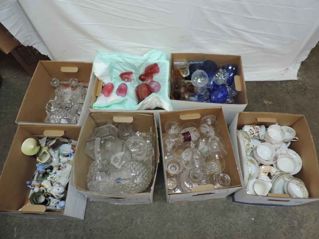 7 boxes of antique glassware.