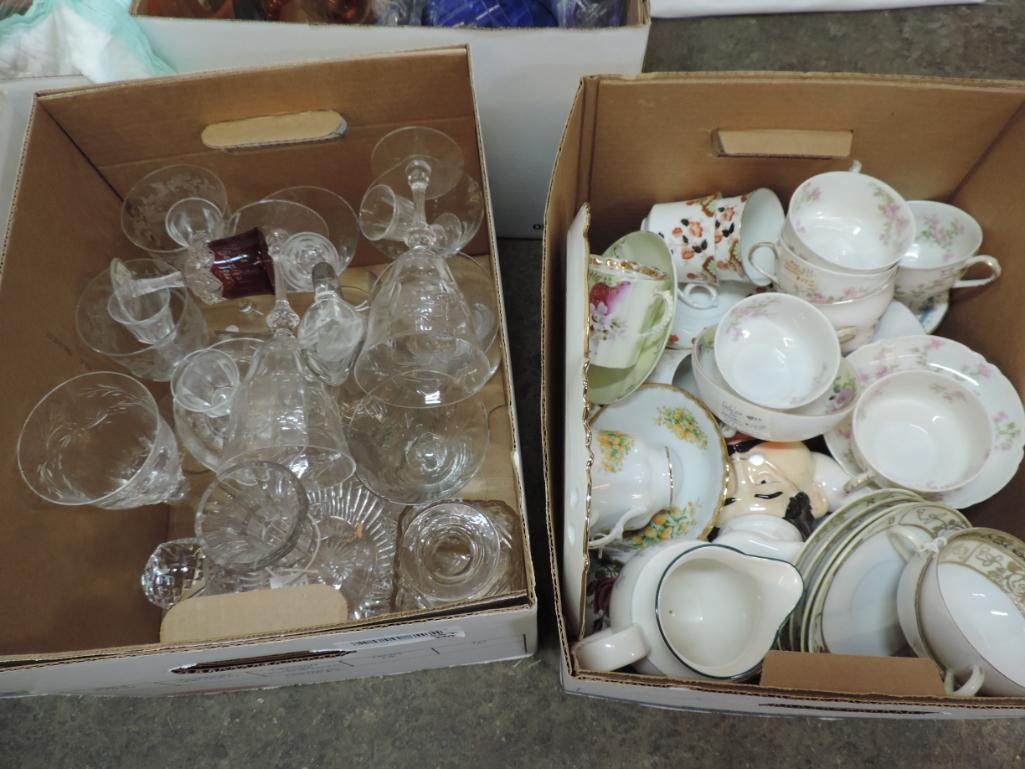 7 boxes of antique glassware.
