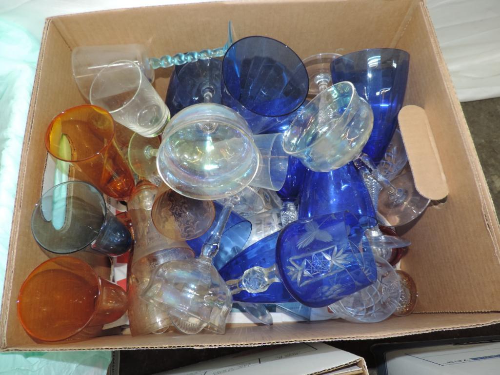 7 boxes of antique glassware.