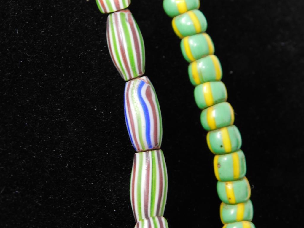 Two green Rick Rice glass bead necklaces