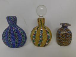 Three Art glass perfume bottles