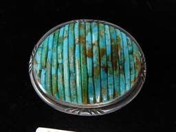 Turquoise and silver artist signed belt buckle
