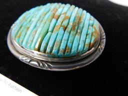 Turquoise and silver artist signed belt buckle