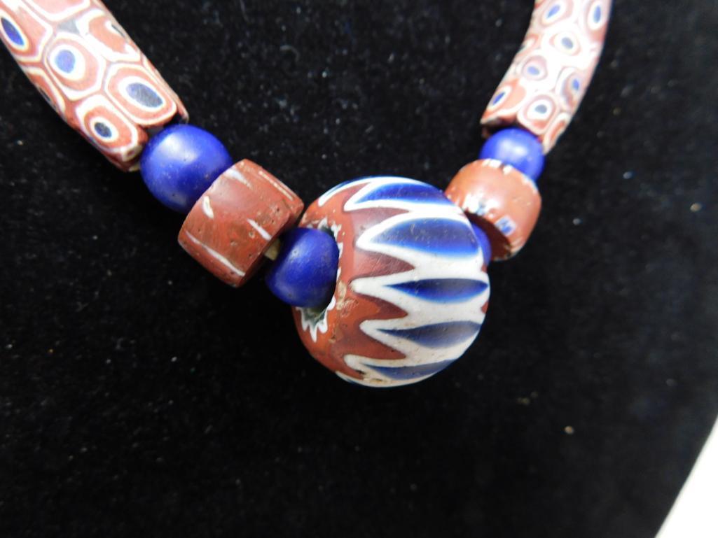 Venetian Millefiori and Chevron trade bead necklace