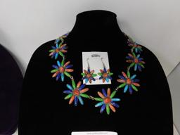 Artist marked flower necklace and earrings set