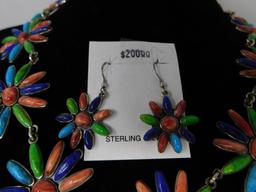 Artist marked flower necklace and earrings set