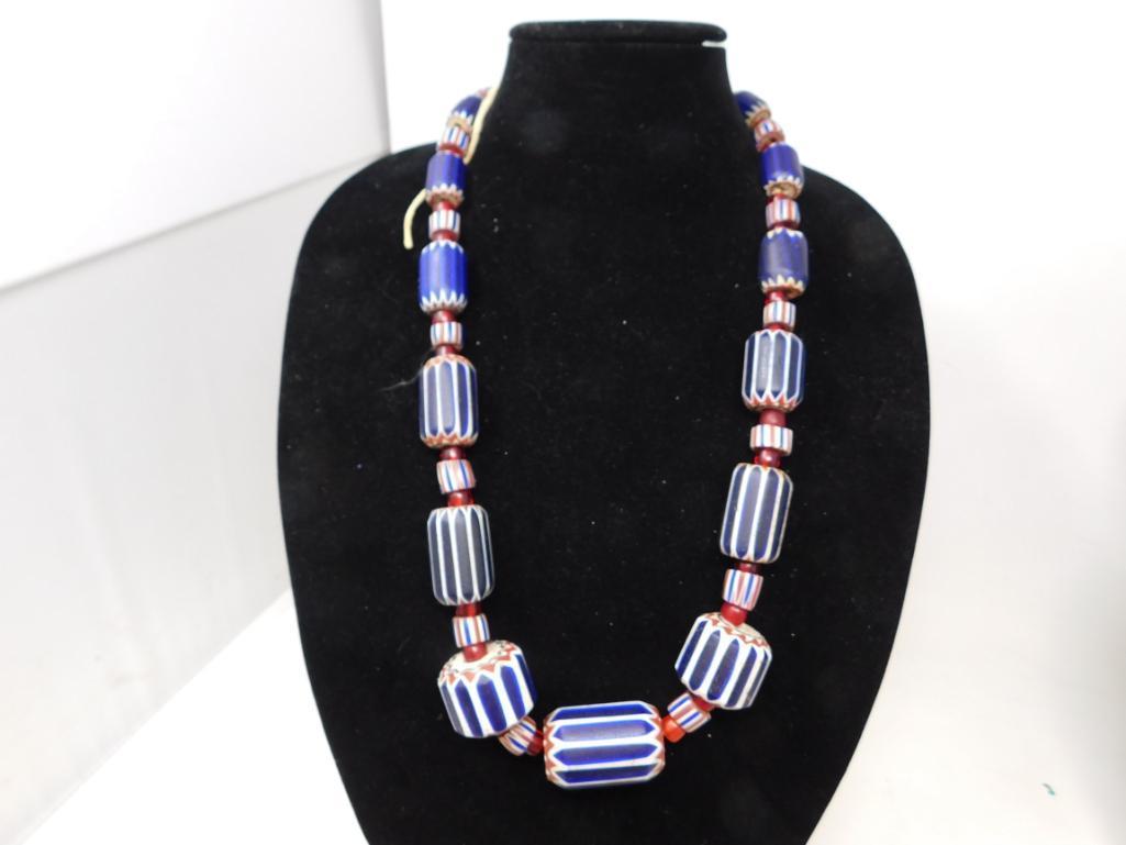 Incredible Pre 1900 Chevron pattern trade beads necklace