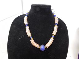 Blue Cobalt Millefiori elbow bead necklace