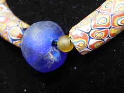 Blue Cobalt Millefiori elbow bead necklace