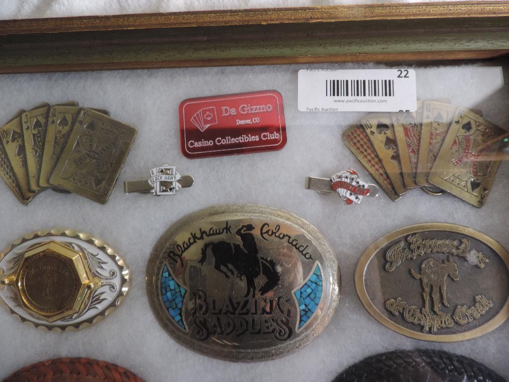 Collector Colorado Casino belt buckles with display.