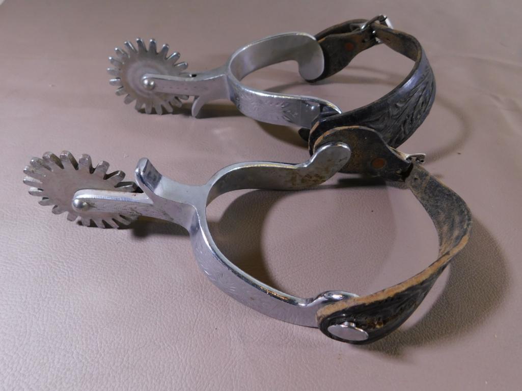 Marked California style large rowel spurs
