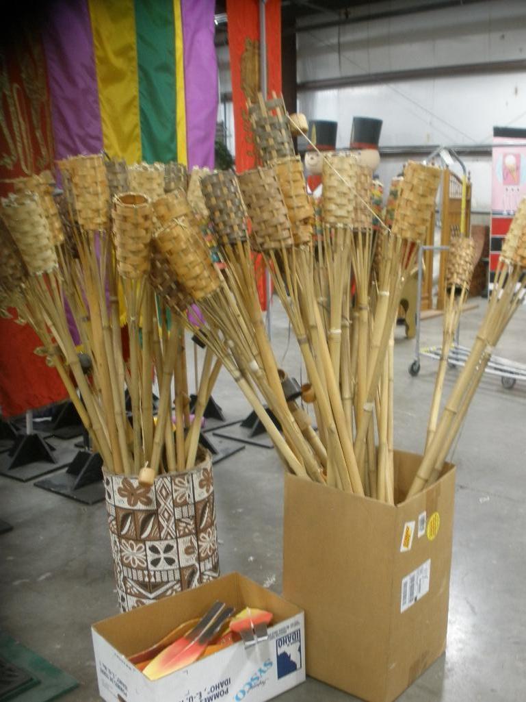 Huge lot empty Bamboo Tiki Torches plus extra fake flames
