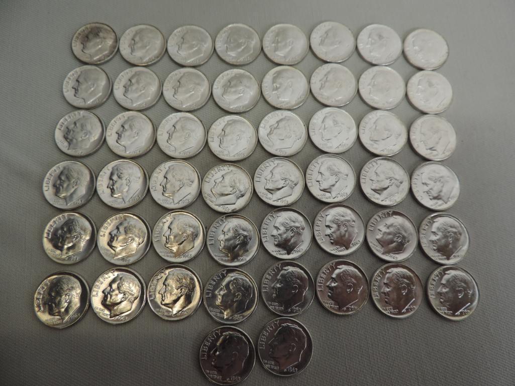 50 1963 silver Philadelphia BU dimes.