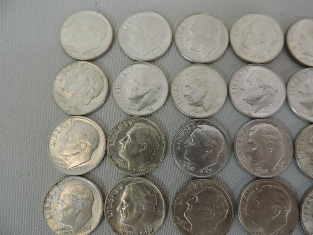 50 1960-1961 silver Roosevelt dimes.