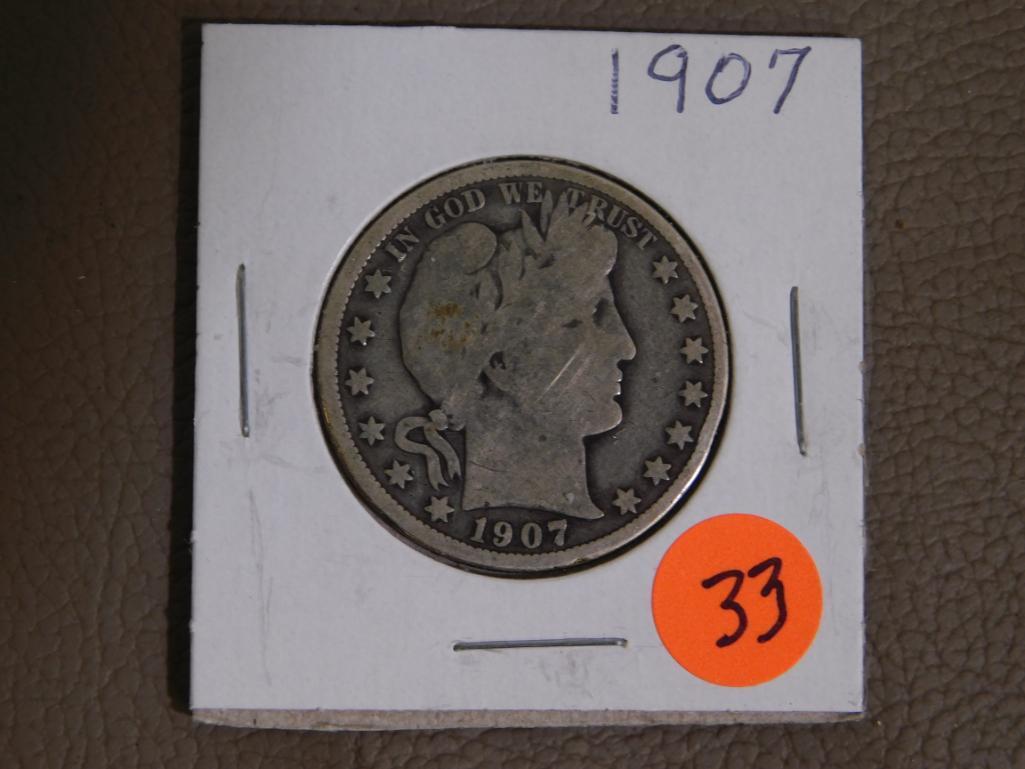1907 Barber half dollar coin