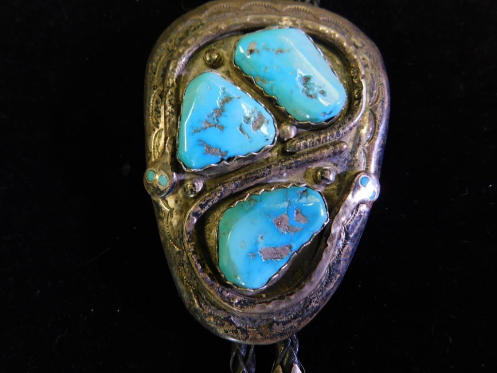 Stunning Effie C marked Zuni Turquoise Bolo tie