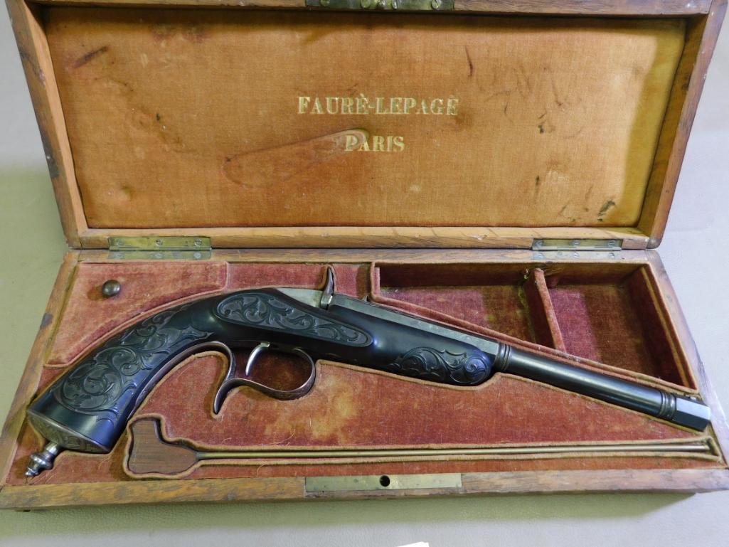 Exceptional cased Faure'-Lepage parlor pistol