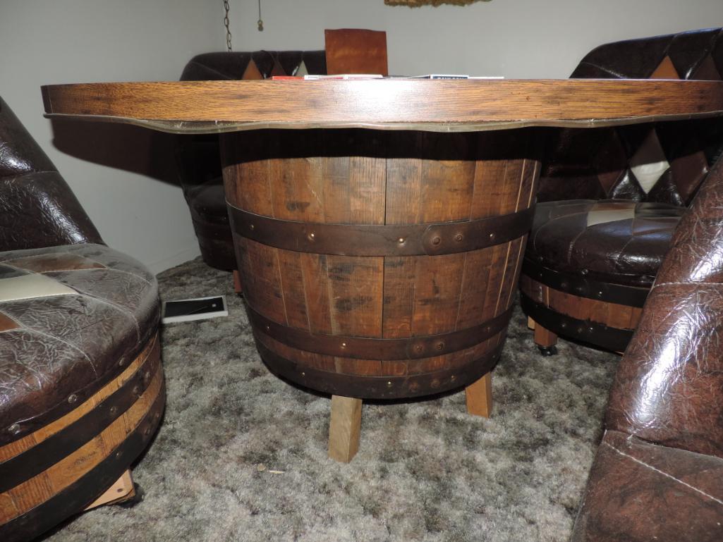 Vintage barrel card table with 4 chairs.